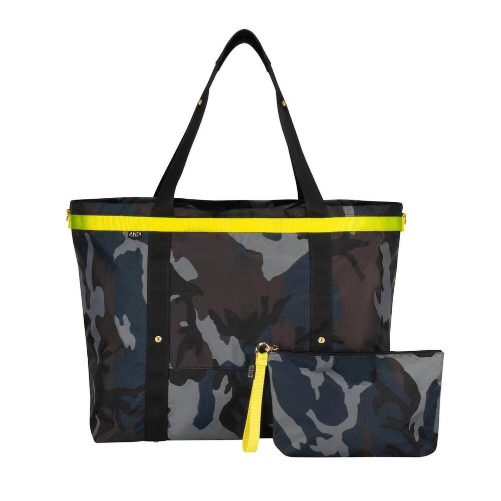 NEW ANDI women's signature xl tote bag in ink camo pop yellow